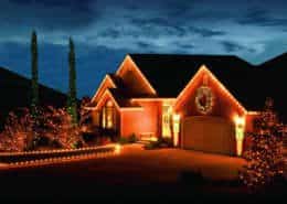 Outdoor patio with landscape lighting on a winter evening in Charlotte, NC